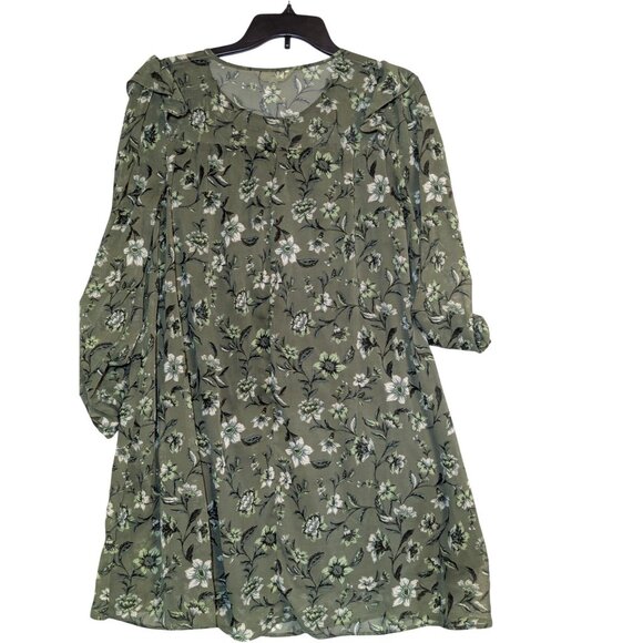 Floral Green Long-Sleeve Dress By Time And Tru M Size Made Of Polyester For Wome - Picture 8 of 8
